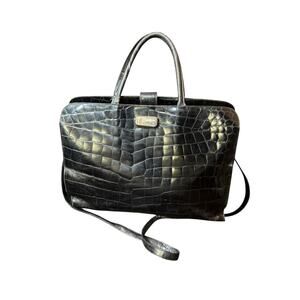 Furla Black Croc Embossed Patent Leather Tote Shoulder Bag Made in Italy /AS IS